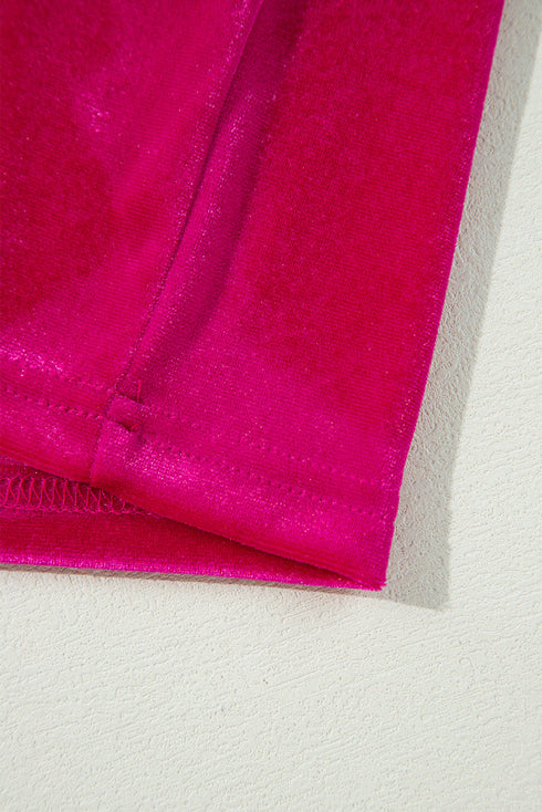 Solid Velvet Ruffled Two Piece Pants Set